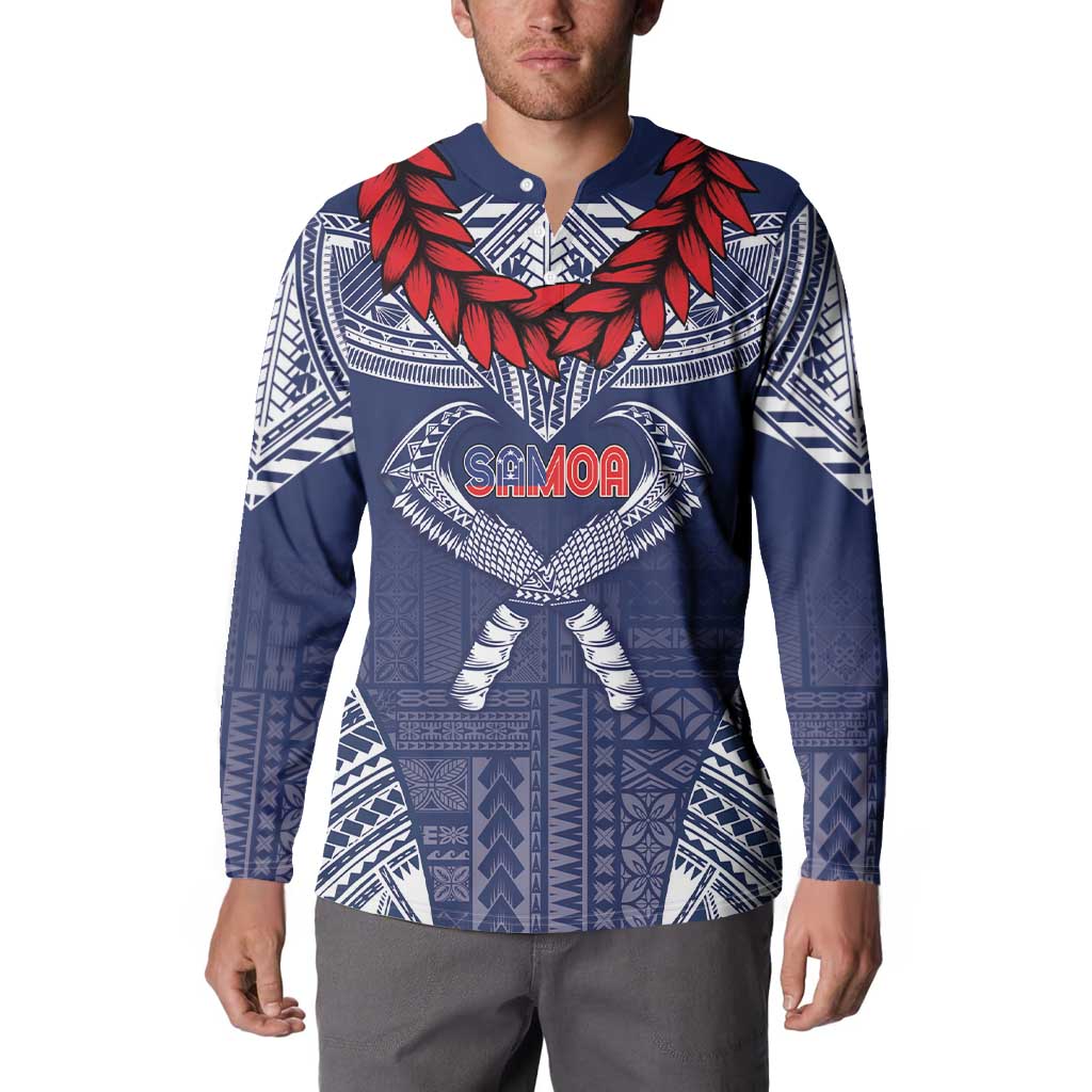 Personalized Talofa Samoa Button Sweatshirt Ulafala With Toa Nifo'oti - Blue LT7 - Polynesian Pride