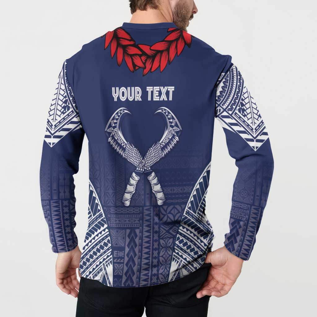 Personalized Talofa Samoa Button Sweatshirt Ulafala With Toa Nifo'oti - Blue LT7 - Polynesian Pride