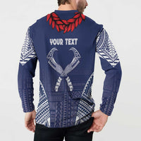 Personalized Talofa Samoa Button Sweatshirt Ulafala With Toa Nifo'oti - Blue LT7 - Polynesian Pride