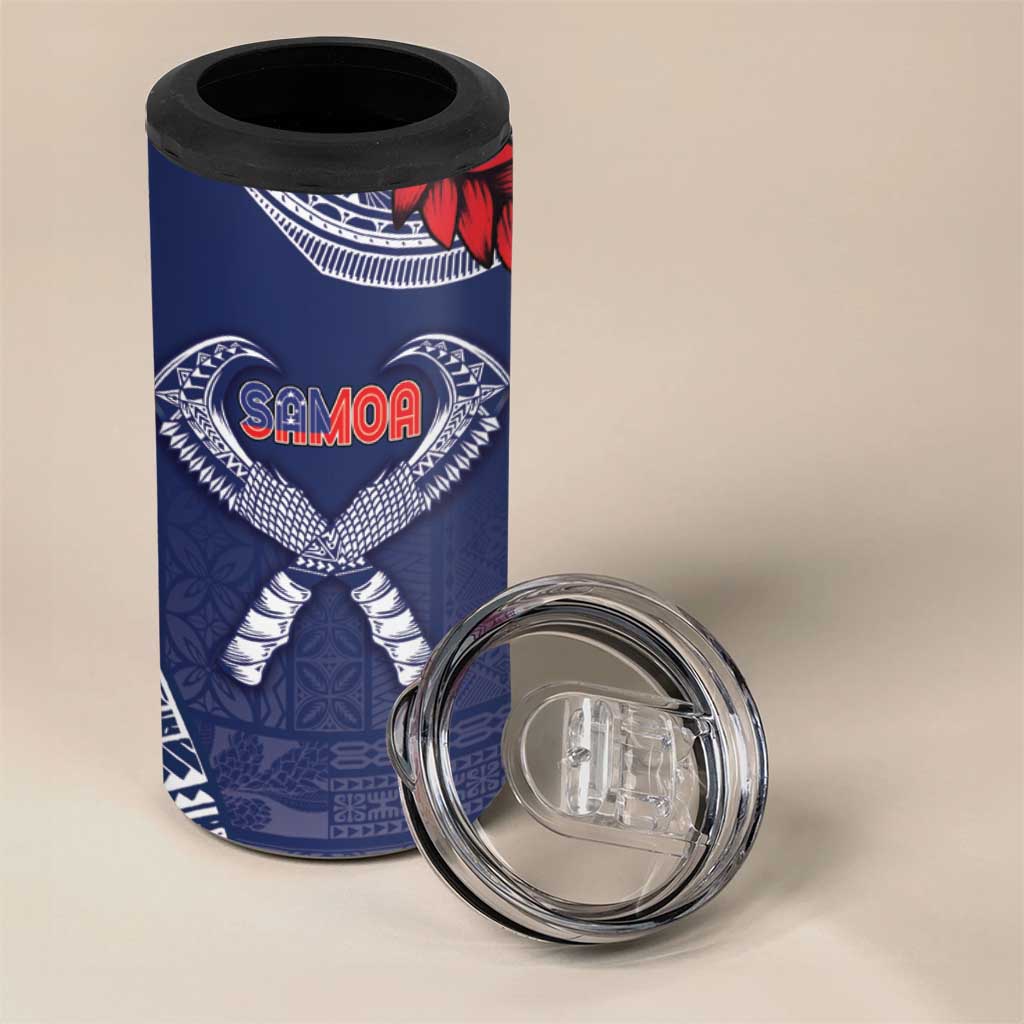 Personalized Talofa Samoa 4 in 1 Can Cooler Tumbler Ulafala With Toa Nifo'oti - Blue LT7 - Polynesian Pride
