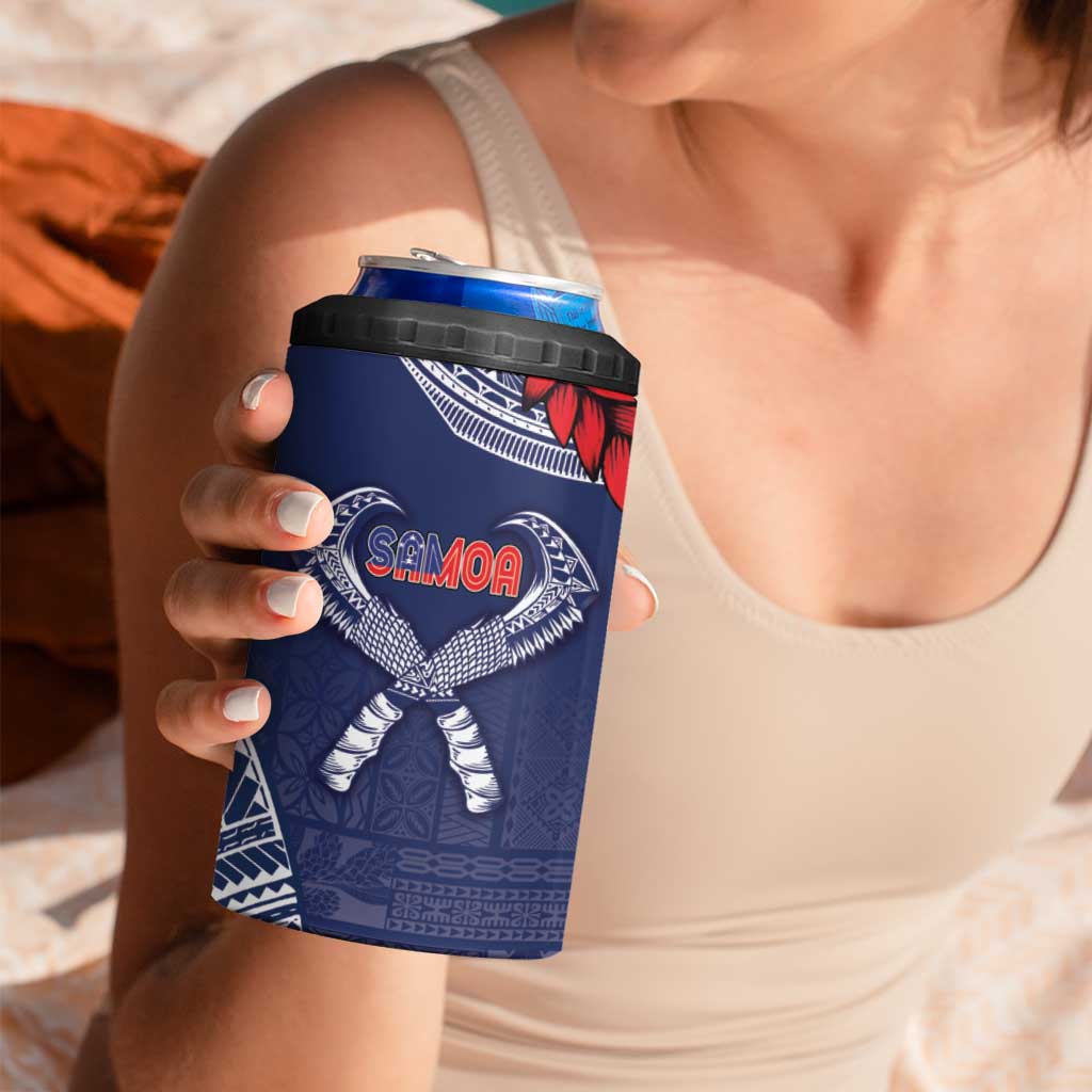 Personalized Talofa Samoa 4 in 1 Can Cooler Tumbler Ulafala With Toa Nifo'oti - Blue LT7 - Polynesian Pride