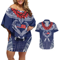 Personalized Talofa Samoa Couples Matching Off Shoulder Short Dress and Hawaiian Shirt Ulafala With Toa Nifo'oti - Blue LT7 Blue - Polynesian Pride