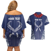 Personalized Talofa Samoa Couples Matching Off Shoulder Short Dress and Hawaiian Shirt Ulafala With Toa Nifo'oti - Blue LT7 - Polynesian Pride