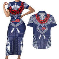 Personalized Talofa Samoa Couples Matching Short Sleeve Bodycon Dress and Hawaiian Shirt Ulafala With Toa Nifo'oti - Blue LT7 Blue - Polynesian Pride