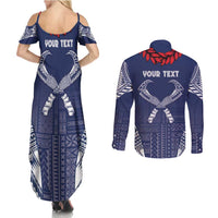 Personalized Talofa Samoa Couples Matching Summer Maxi Dress and Long Sleeve Button Shirt Ulafala With Toa Nifo'oti - Blue LT7 - Polynesian Pride