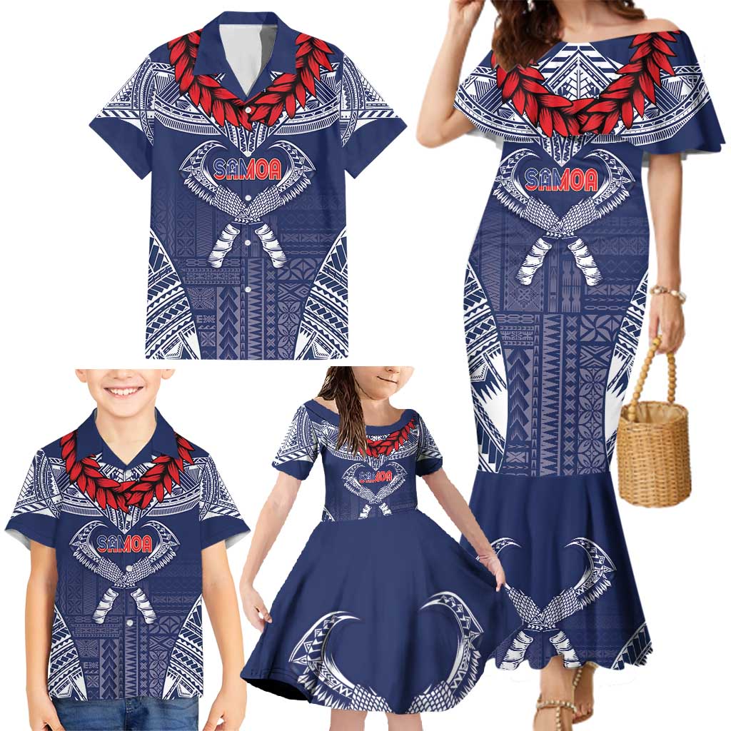 Personalized Talofa Samoa Family Matching Mermaid Dress and Hawaiian Shirt Ulafala With Toa Nifo'oti - Blue