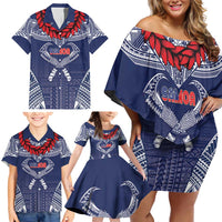 Personalized Talofa Samoa Family Matching Off Shoulder Short Dress and Hawaiian Shirt Ulafala With Toa Nifo'oti - Blue