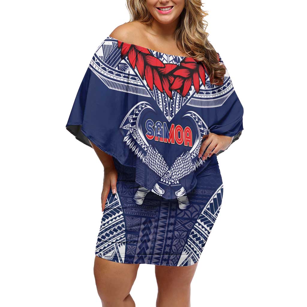 Personalized Talofa Samoa Family Matching Off Shoulder Short Dress and Hawaiian Shirt Ulafala With Toa Nifo'oti - Blue