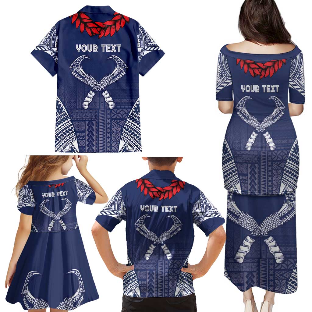 Personalized Talofa Samoa Family Matching Puletasi and Hawaiian Shirt Ulafala With Toa Nifo'oti - Blue