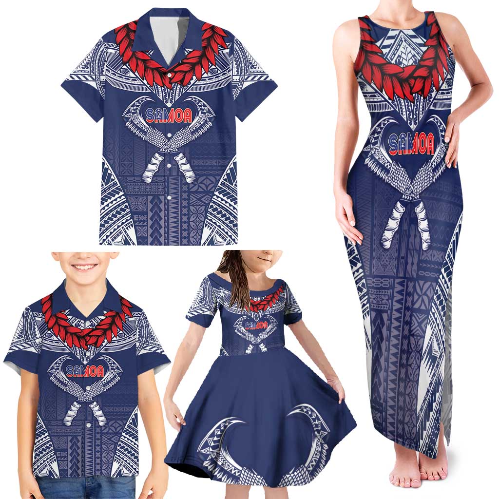 Personalized Talofa Samoa Family Matching Tank Maxi Dress and Hawaiian Shirt Ulafala With Toa Nifo'oti - Blue
