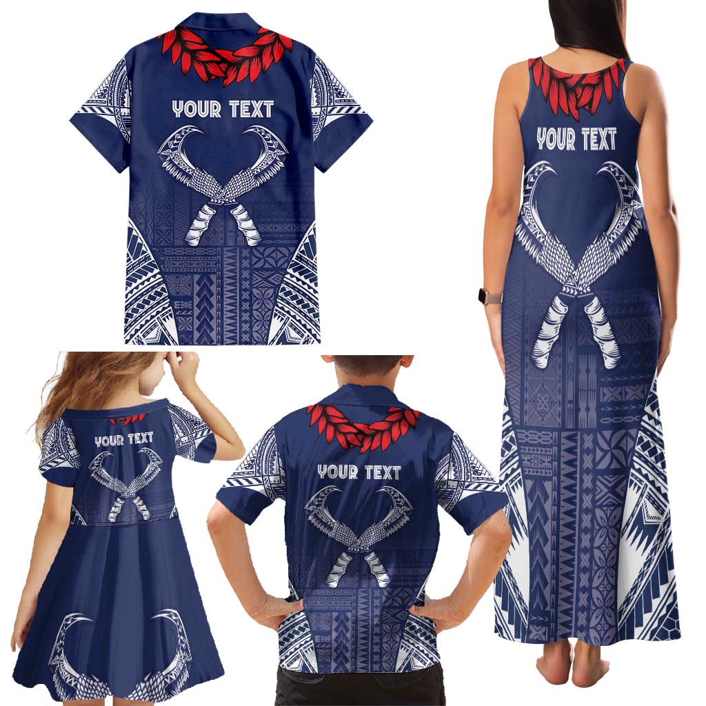 Personalized Talofa Samoa Family Matching Tank Maxi Dress and Hawaiian Shirt Ulafala With Toa Nifo'oti - Blue