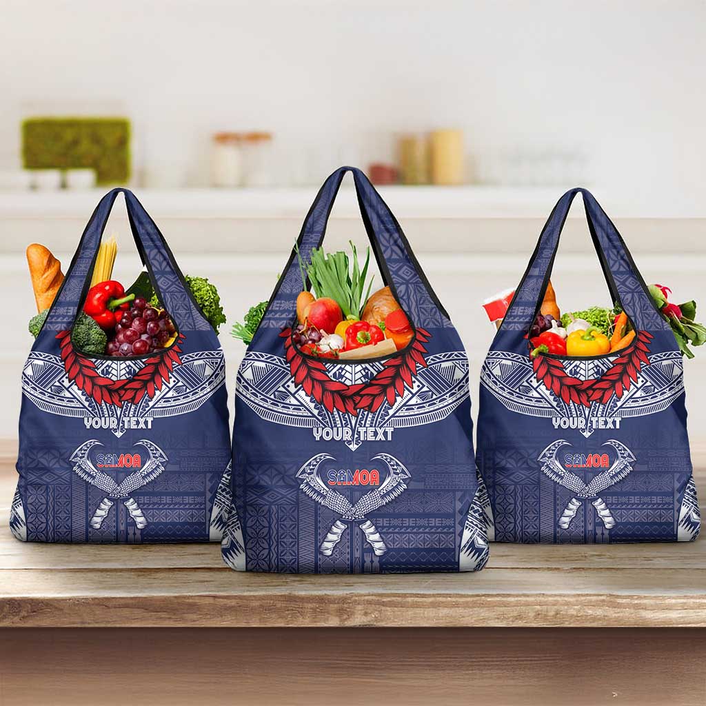 Personalized Talofa Samoa Grocery Bag Ulafala With Toa Nifo'oti - Blue LT7 3-pack One Size Blue - Polynesian Pride
