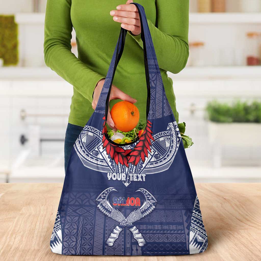 Personalized Talofa Samoa Grocery Bag Ulafala With Toa Nifo'oti - Blue LT7 - Polynesian Pride