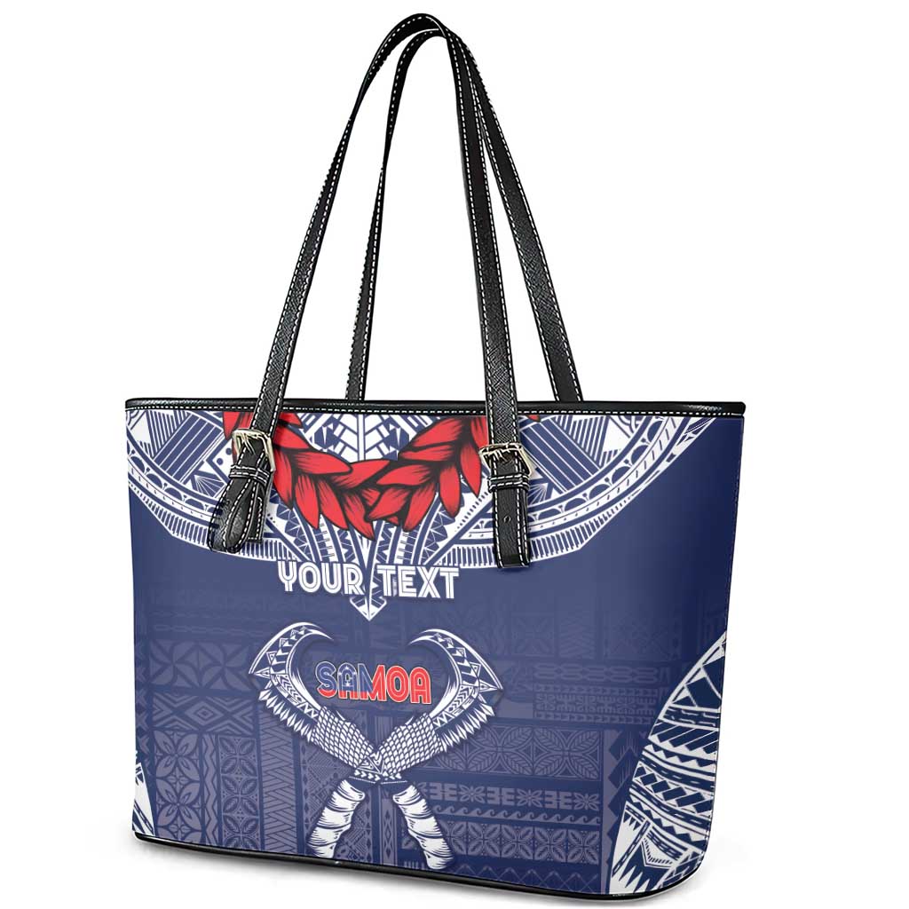 Personalized Talofa Samoa Leather Tote Bag Ulafala With Toa Nifo'oti - Blue