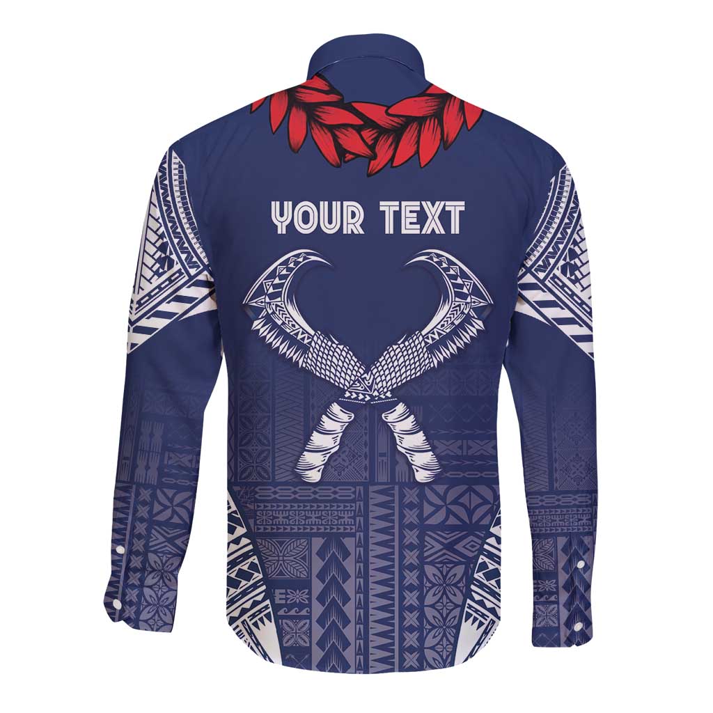 Personalized Talofa Samoa Long Sleeve Button Shirt Ulafala With Toa Nifo'oti - Blue LT7 - Polynesian Pride