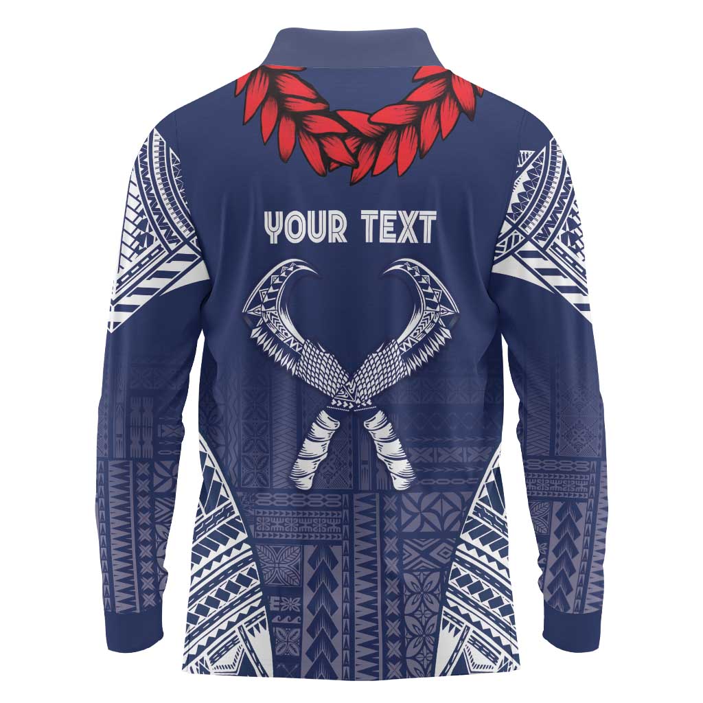 Personalized Talofa Samoa Long Sleeve Polo Shirt Ulafala With Toa Nifo'oti - Blue