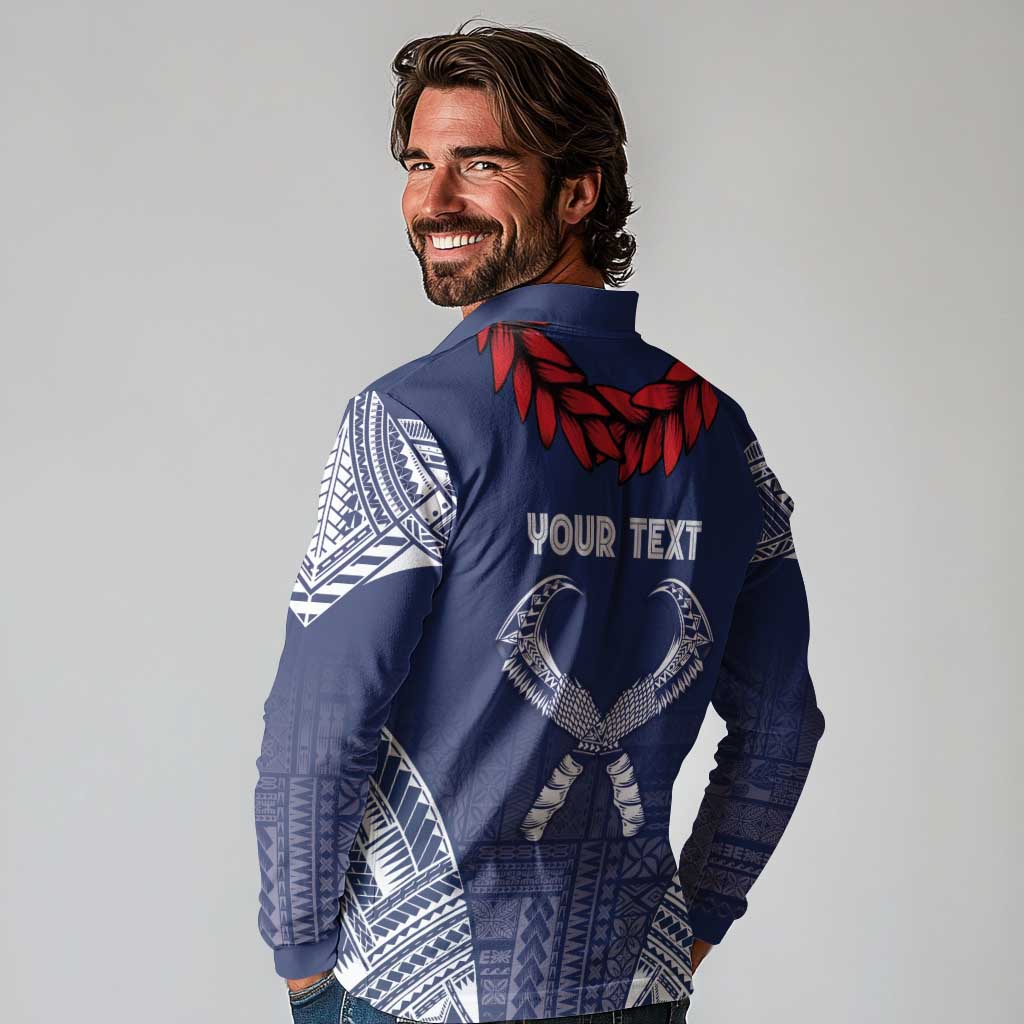 Personalized Talofa Samoa Long Sleeve Polo Shirt Ulafala With Toa Nifo'oti - Blue