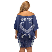 Personalized Talofa Samoa Off Shoulder Short Dress Ulafala With Toa Nifo'oti - Blue