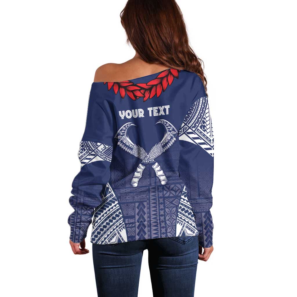 Personalized Talofa Samoa Off Shoulder Sweater Ulafala With Toa Nifo'oti - Blue