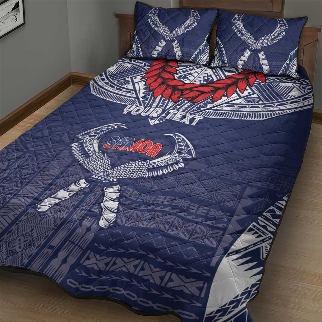 Personalized Talofa Samoa Quilt Bed Set Ulafala With Toa Nifo'oti - Blue LT7 - Polynesian Pride