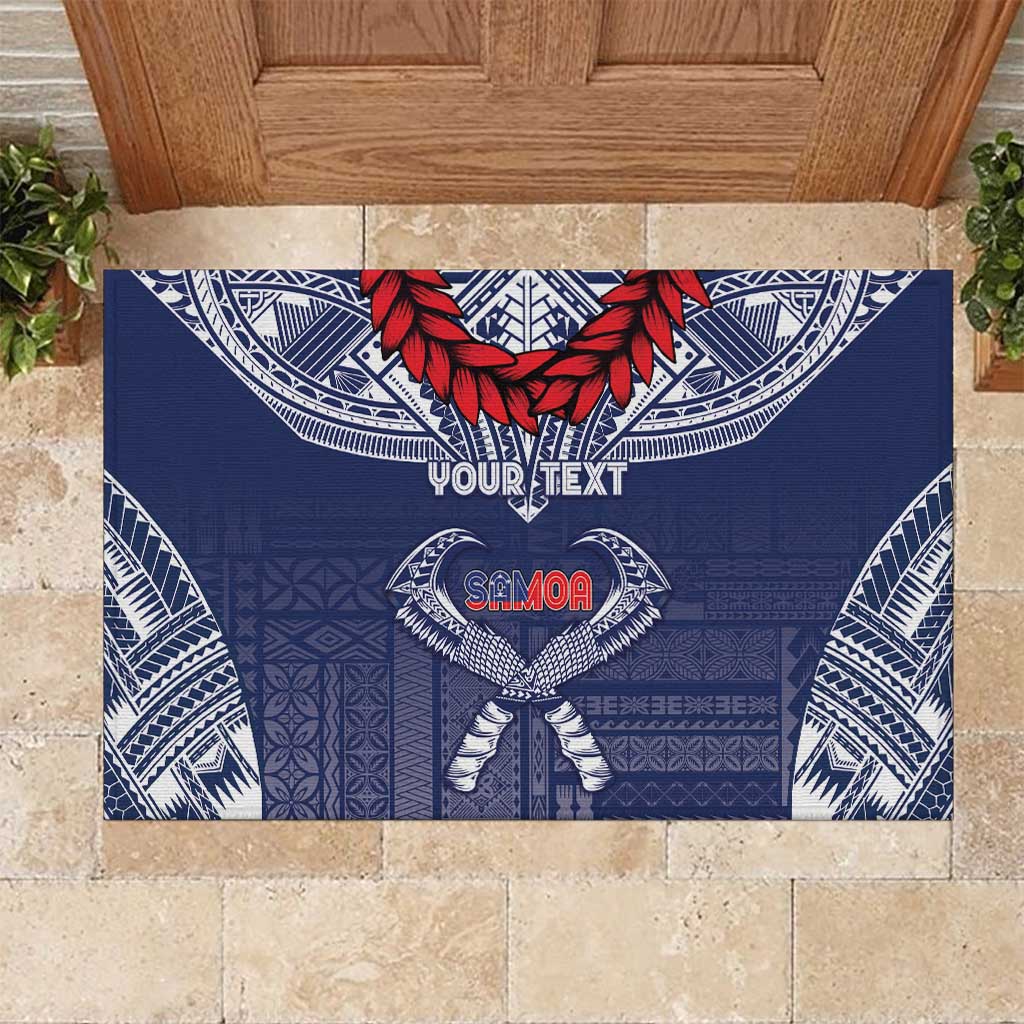 Personalized Talofa Samoa Rubber Doormat Ulafala With Toa Nifo'oti - Blue LT7 Blue - Polynesian Pride