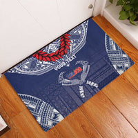 Personalized Talofa Samoa Rubber Doormat Ulafala With Toa Nifo'oti - Blue LT7 - Polynesian Pride