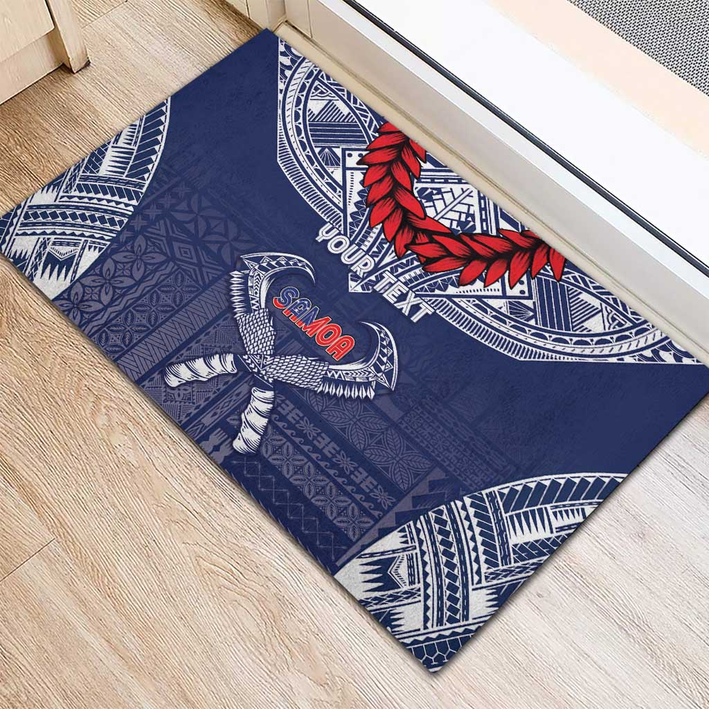 Personalized Talofa Samoa Rubber Doormat Ulafala With Toa Nifo'oti - Blue LT7 - Polynesian Pride