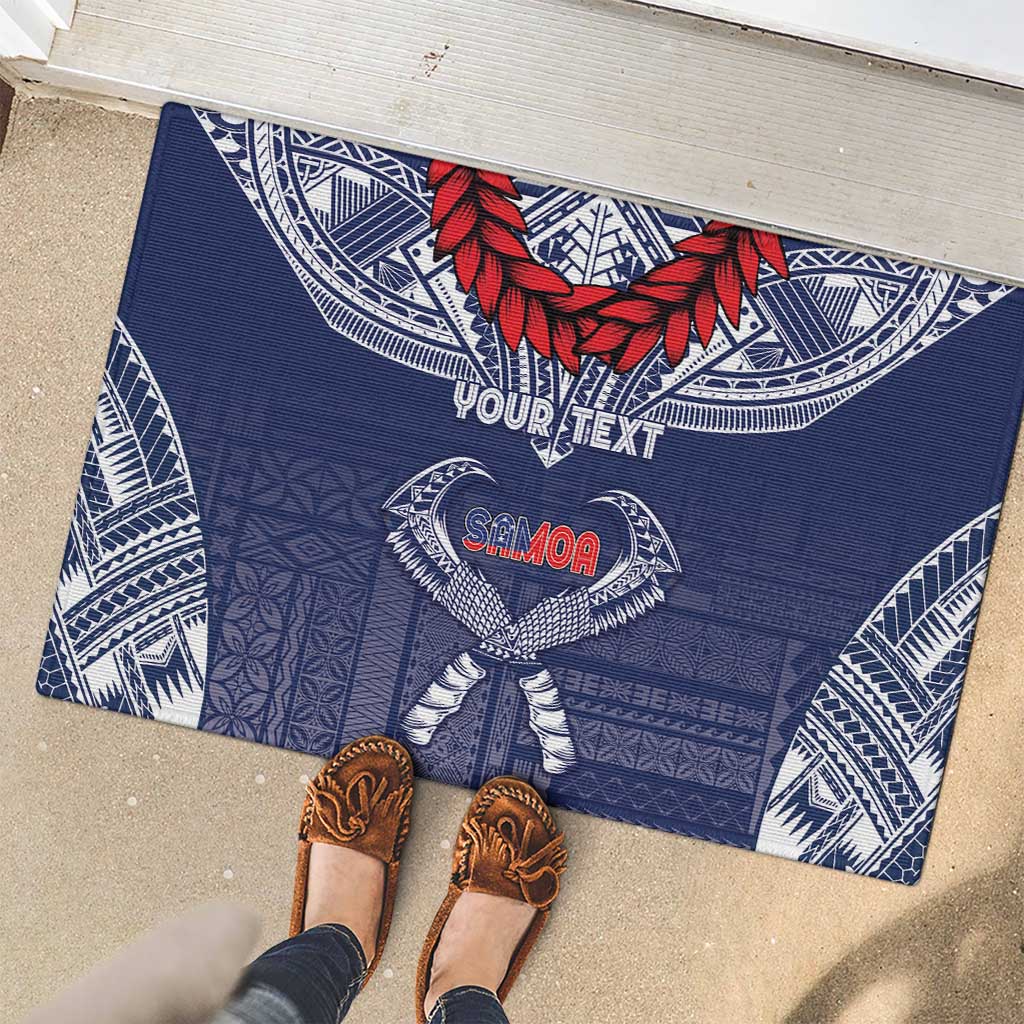 Personalized Talofa Samoa Rubber Doormat Ulafala With Toa Nifo'oti - Blue LT7 - Polynesian Pride