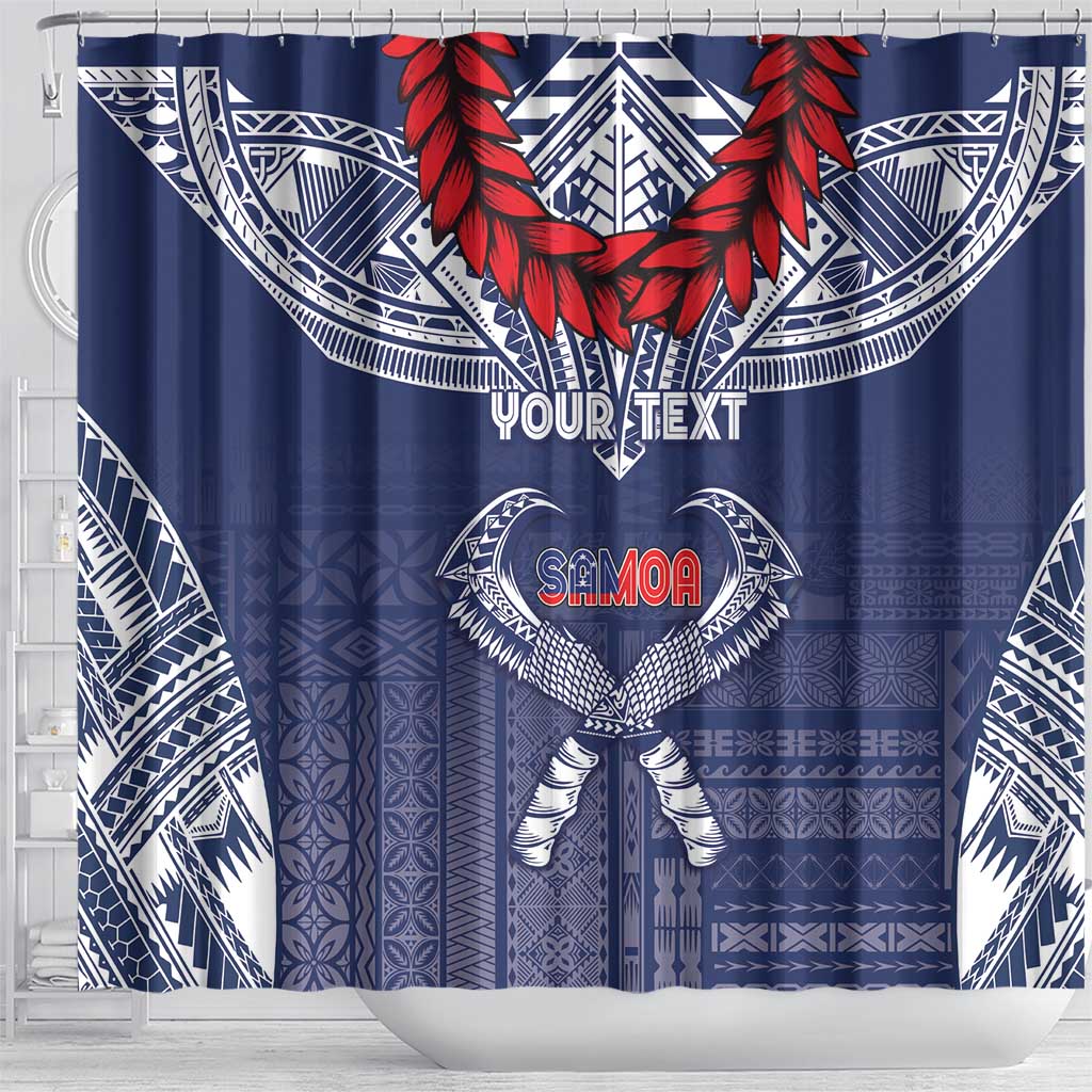 Personalized Talofa Samoa Shower Curtain Ulafala With Toa Nifo'oti - Blue
