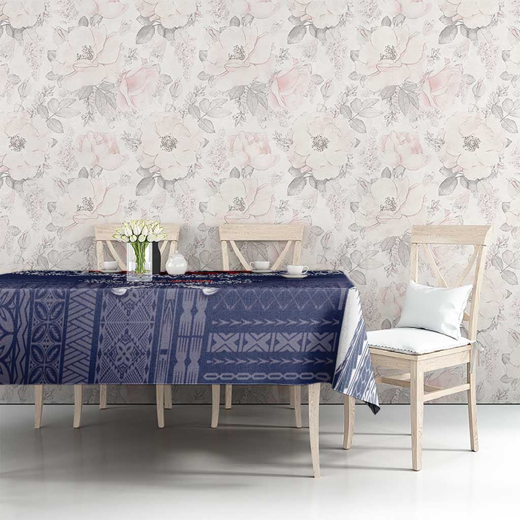Personalized Talofa Samoa Tablecloth Ulafala With Toa Nifo'oti - Blue LT7 - Polynesian Pride