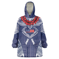 Personalized Talofa Samoa Wearable Blanket Hoodie Ulafala With Toa Nifo'oti - Blue LT7 One Size Blue - Polynesian Pride