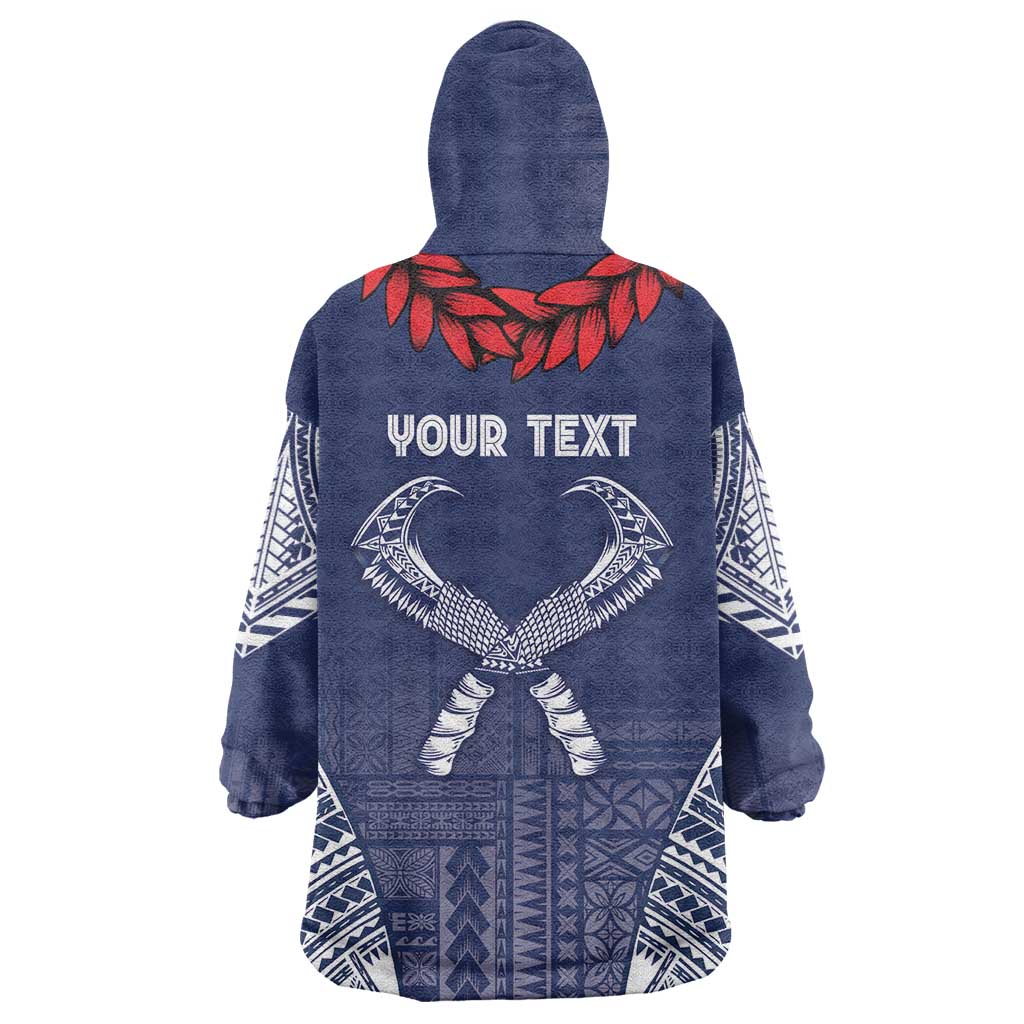 Personalized Talofa Samoa Wearable Blanket Hoodie Ulafala With Toa Nifo'oti - Blue LT7 - Polynesian Pride