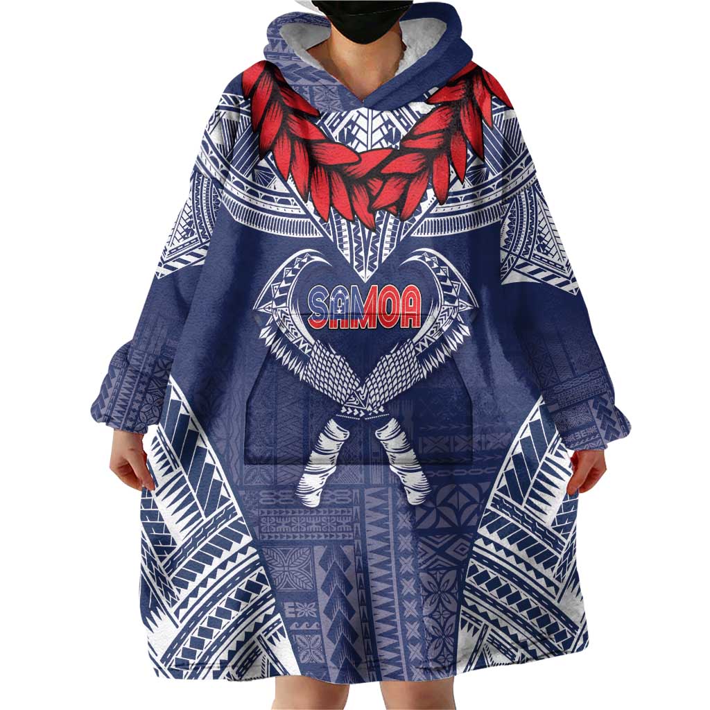 Personalized Talofa Samoa Wearable Blanket Hoodie Ulafala With Toa Nifo'oti - Blue LT7 - Polynesian Pride