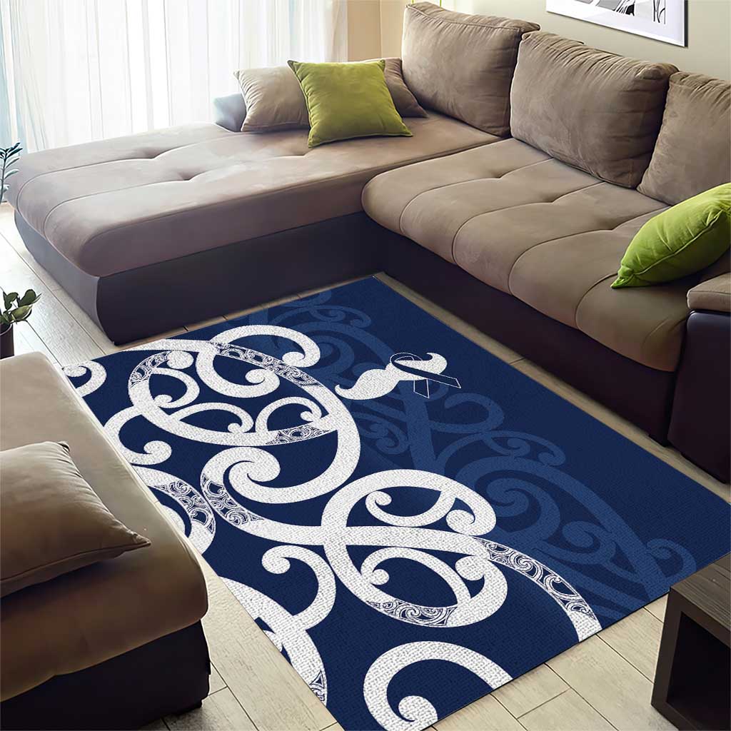 New Zealand Maori Mo Bros Area Rug Blue Ribbon With Koru Kowhaiwhai - Polynesian Pride