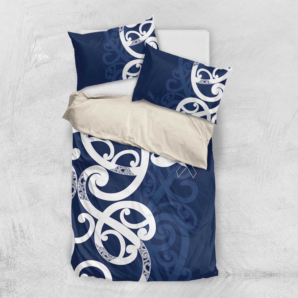 New Zealand Maori Mo Bros Bedding Set Blue Ribbon With Koru Kowhaiwhai - Polynesian Pride