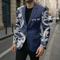 New Zealand Maori Mo Bros Blazer Blue Ribbon With Koru Kowhaiwhai - Polynesian Pride