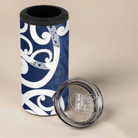 New Zealand Maori Mo Bros 4 in 1 Can Cooler Tumbler Blue Ribbon With Koru Kowhaiwhai - Polynesian Pride