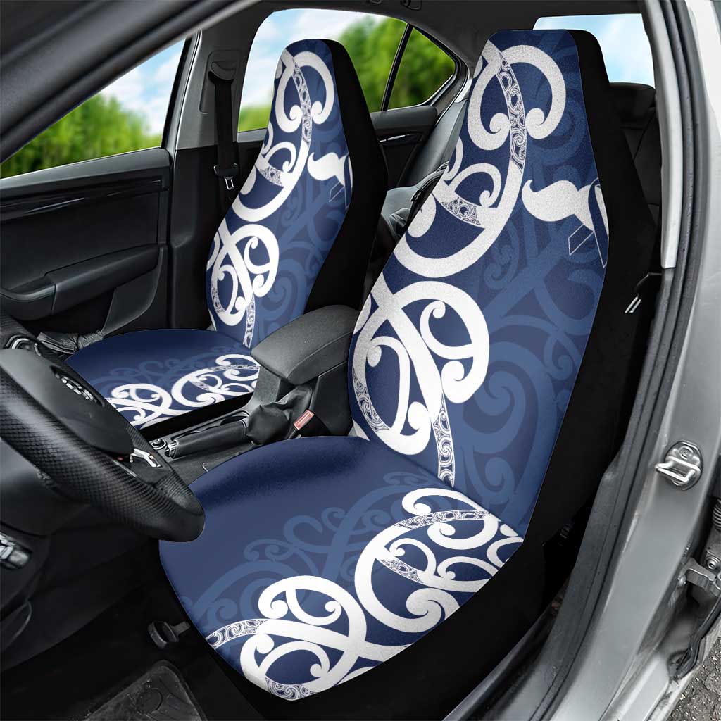 New Zealand Maori Mo Bros Car Seat Cover Blue Ribbon With Koru Kowhaiwhai - Polynesian Pride