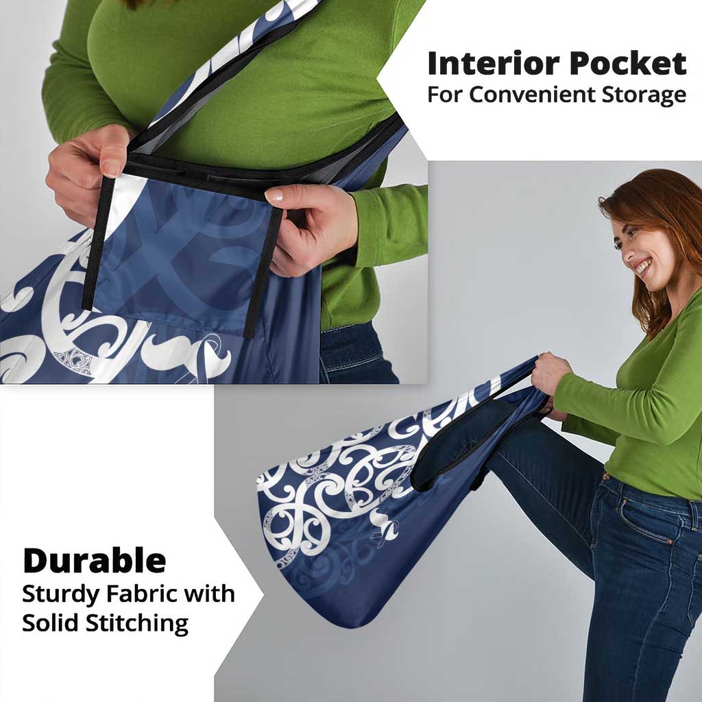 New Zealand Maori Mo Bros Grocery Bag Blue Ribbon With Koru Kowhaiwhai - Polynesian Pride