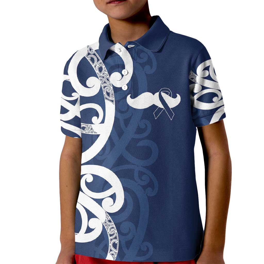 New Zealand Maori Mo Bros Kid Polo Shirt Blue Ribbon With Koru Kowhaiwhai - Polynesian Pride