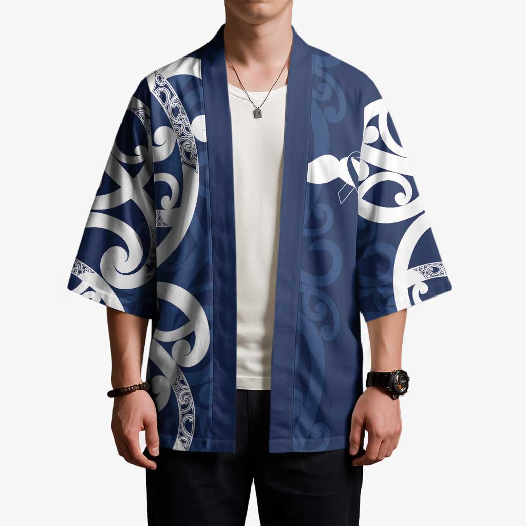New Zealand Maori Mo Bros Kimono Blue Ribbon With Koru Kowhaiwhai - Polynesian Pride