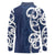 New Zealand Maori Mo Bros Long Sleeve Polo Shirt Blue Ribbon With Koru Kowhaiwhai - Polynesian Pride