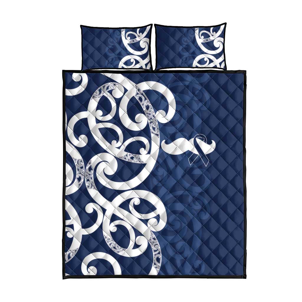 New Zealand Maori Mo Bros Quilt Bed Set Blue Ribbon With Koru Kowhaiwhai - Polynesian Pride