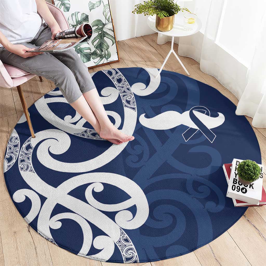 New Zealand Maori Mo Bros Round Carpet Blue Ribbon With Koru Kowhaiwhai - Polynesian Pride