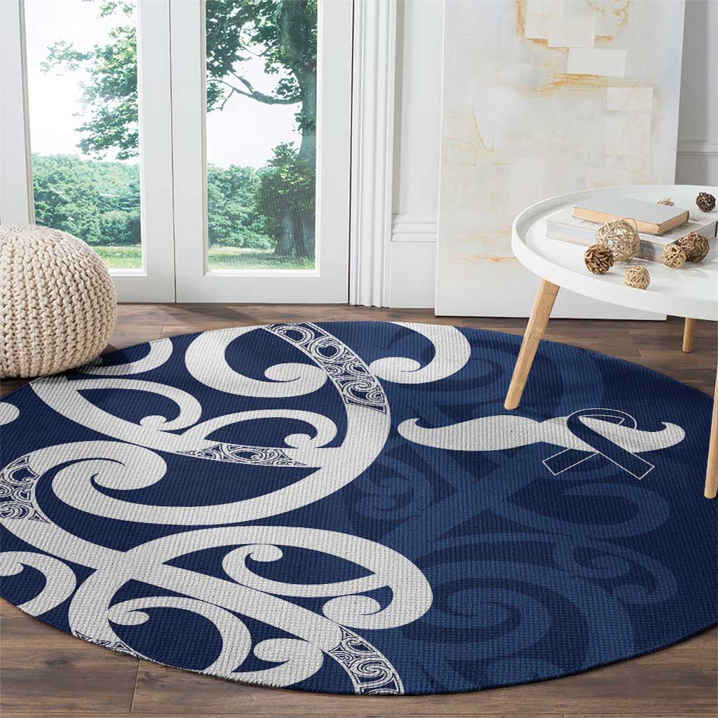 New Zealand Maori Mo Bros Round Carpet Blue Ribbon With Koru Kowhaiwhai - Polynesian Pride