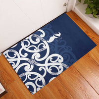 New Zealand Maori Mo Bros Rubber Doormat Blue Ribbon With Koru Kowhaiwhai - Polynesian Pride