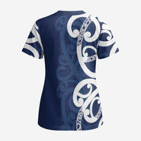 New Zealand Maori Mo Bros Scrub Top Blue Ribbon With Koru Kowhaiwhai LT7 - Polynesian Pride