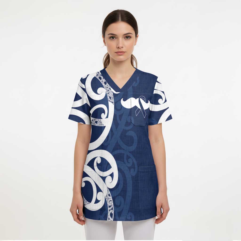 New Zealand Maori Mo Bros Scrub Top Blue Ribbon With Koru Kowhaiwhai LT7 - Polynesian Pride
