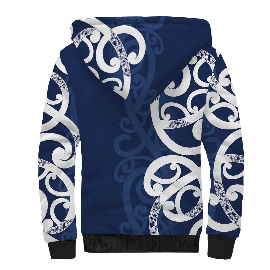 New Zealand Maori Mo Bros Sherpa Hoodie Blue Ribbon With Koru Kowhaiwhai - Polynesian Pride