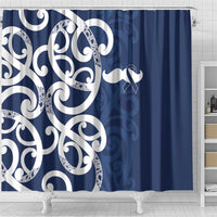 New Zealand Maori Mo Bros Shower Curtain Blue Ribbon With Koru Kowhaiwhai - Polynesian Pride